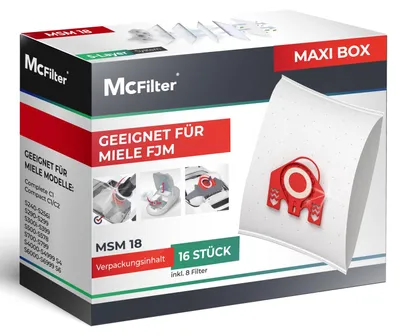 Produktbild von McFilter I 16 Staubsaugerbeutel kompatibel mit Miele Staubsauger FJM Serie S2 S3 S4 S5 S6 S7, Complete C1, Compact C1/C2 I Staubbeutel inkl. 8 Filter mit automatischem Staubverschluss I MAXI BOX