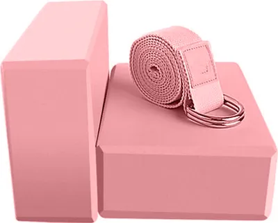 Produktbild von Yoga Block Yogablock Kork Klötze Eva Blöcke 2er Set mit 1.83m Yogagurt Yoga Pilates für Anfänger und Fortgeschrittene(Rosa)