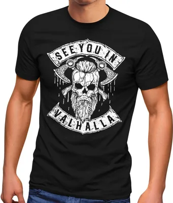 Produktbild von Herren T-Shirt See You in Valhalla Wikinger Totenkopf Skull Fashion Streetstyle Neverless® schwarz XXL