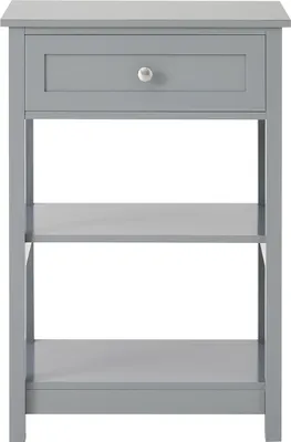 SoBuy Nachttisch FBT46-HG grau, Frontansicht mit Schublade und zwei Regalen