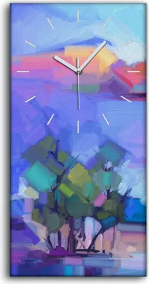 Produktbild von Wohnzimmer-Bild Leinwand Uhr Geräuschlos 30x60 Bäume malen Wasser Himmel bunte - weiße Hände