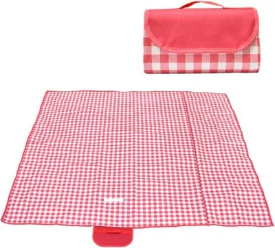 Produktbild von Extra große, faltbare Picknickdecke, wasserdicht und sanddicht, mit Tragegriff – ideal zum Campen, Wandern und Angeln (rot)