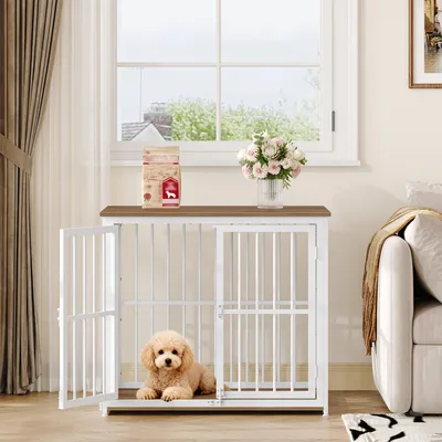 Immagine prodotto di Cuccia per cani in legno - 80 cm - Adatta a cani di taglia media - Con 3 aperture