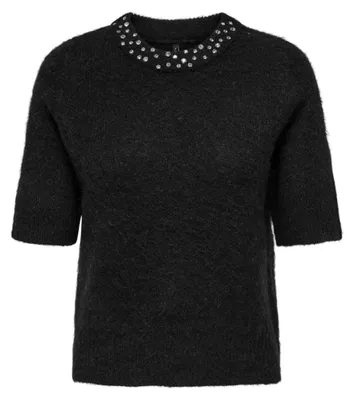 Immagine prodotto di Maglia a collo a V con strass, marca Damen Onlrina Life Ss, colore nero, taglia media