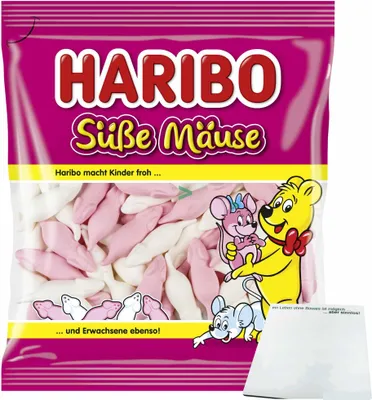Produktbild von Haribo Süße Mäuse Schaumzucker (175g Packung) + usy Block