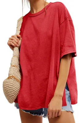 Produktbild von Locker sitzendes Damen-T-Shirt, kurze Ärmel, Rundhalsausschnitt, Seitenschlitze