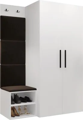 Produktbild von MIRJAN24 Garderoben-Set Medi IV, Schuhschrank, Kleiderhakenbrett, 4x Paneel 42x42, 2 Kleiderhaken (Farbe: Weiß, Manila 04)