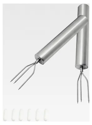 Produktbild von 2 Stück Pellkartoffelgabel aus Edelstahl, tragbares Grillwerkzeug für Gemüse und Grillgut, wiederverwendbar