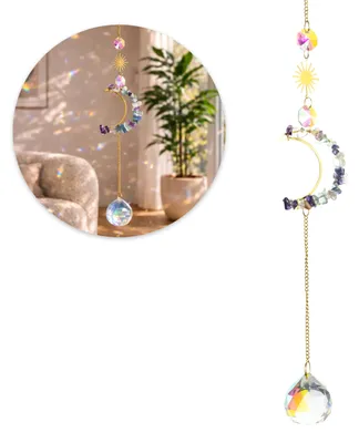 Produktbild von Sonnenfänger Suncatcher Fensterdeko Hängedeko Mond mit Kugel Kristallen Bunter Fluorit Anhänger Geschenkidee, KI-generiertes Bild