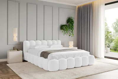 Produktbild von ALTDECOR Polsterbett mit Matratze H3/H4 und Bettkasten SENA v1 - 160x200 Weiß - Bett mit Lattenrost, Kopfteil, Boxbett, Doppelbett mit Stauraum