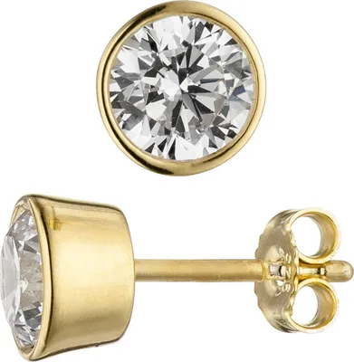 Produktbild von JOBO Ohrstecker rund 925 Sterling Silber gold vergoldet 2 Zirkonia Ohrringe