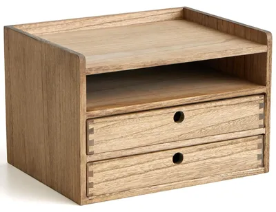 Produktbild von Schreibtisch Organizer aus Paulownia Holz mit 2 Schubladen, 35 x 27 x 23,5 cm