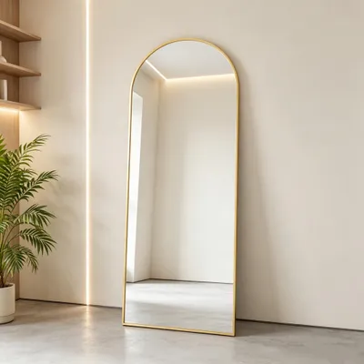 Zdjęcie produktu dla Lustro stojące do całego ciała INONEFT, 165 x 60 cm, zakrzywione, wykonane ze szkła hartowanego, do użytku stojącego lub montażu na ścianie. Idealne do sypialni i garderoby