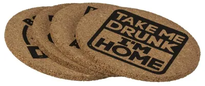 Korkuntersetzer mit Slogans, 10 cm, 4 Stück