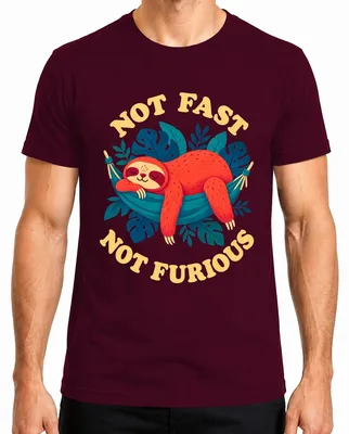 Imagen del producto de Camiseta para hombre, diseño "Perezoso, no rápido, no furioso", color burdeos, talla L