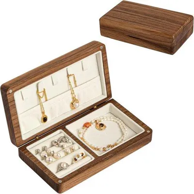 Produktbild von Reise-Schmuckkoffer, kleiner Holzkoffer, Schmuck-Organizer, vintage Schmuckkästchen, Reise-Schmuckbox für Damen