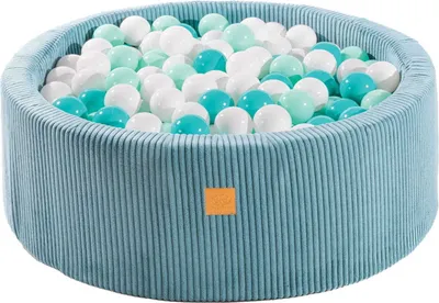 Produktbild von MeowBaby® Rundes Bällebad Bällepool Aesthetic 90x30 cm mit 200 Bällen, Kordsamt, Türkis: Weiß/Mint/Türkis