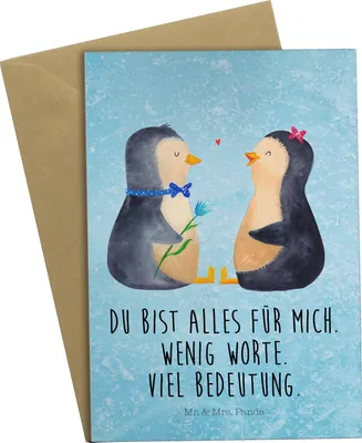 Produktbild von Mr. & Mrs. Panda Grußkarte Pinguin Pärchen - Eisblau - Geschenk, einladungskarten, Hochzeitsgeschenk, Grußkarten, weihnachtskarten, Liebe, hochzeitskarten, Hochzeitstag