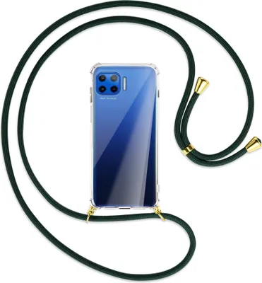Produktbild von Handykette Backcover-Schutzhülle mit Band (Metall goldfarben) für Motorola Moto G 5G Plus - dunkelgrün