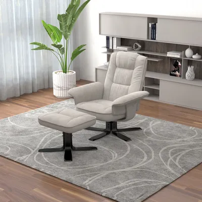 Produktbild von Relaxsessel CHARLY mit Hocker weiß - TV Sessel mit verstellbarer Rückenlehne, Wohnzimmersessel mit Seitenfach und Beinablage, Loungesessel aus Kordstoff