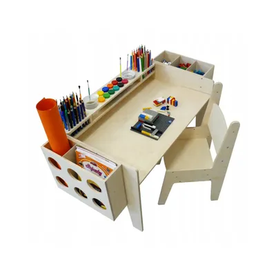 Produktbild von Schreibtisch mit einem Kinderstuhl und Organizer - Verstellbarer - Tisch mit Stuhl - Set für Kinder - Zeichenset für Kinder - Schreibtische für Kinder