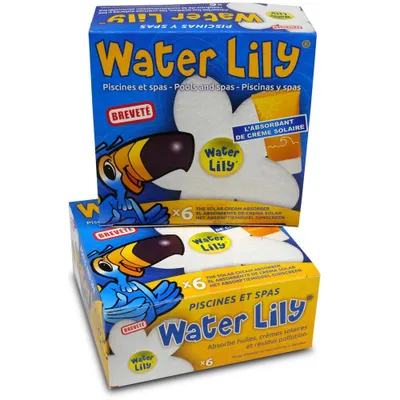 Two boxes of Water Lily pool cleaning products stacked on top of each other.