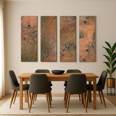 Image de CopperAndCraft, décoration murale en cuivre 4 pièces 200x150 cm, tableaux muraux en métal faits à la main, art mural pour salon et couloir