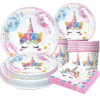 Produktbild von Einhorn Partygeschirr Set für Kindergeburtstag, 30-teilig, Rosa