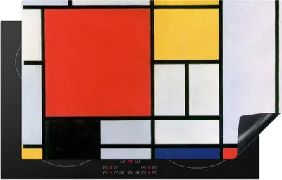 Produktbild von KitchenYeah© Herdabdeckplatte Kunst - Mondrian - Alte Meister - Komposition 2 , 85x52cm, Küche Deko, Glaskeramikkochfeld Herdabdeckung, Abdeckplatte fùr Kochfeld