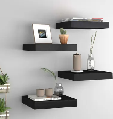 Obrázek produktu pro Maison Exclusive – Závěsné nástěnné police, 4 ks, černé, 23 × 23,5 × 3,8 cm, MDF