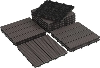 Produktbild von Jopassy 44er Set Klickfliesen WPC-Terrassendielen 30x30 cm Dunkelbraun, Holzdielenoptik mit klicksystem