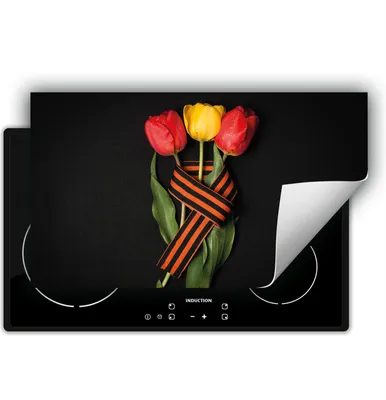 Produktbild von DarHaus Herdabdeckplatte 90x52 cm Anti Rutsch Matte Aufrollbar, Tulpen