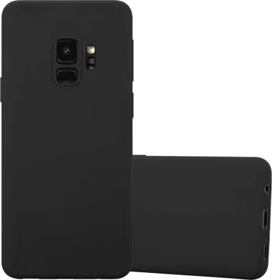 A black phone case is shown from two angles against a white background.