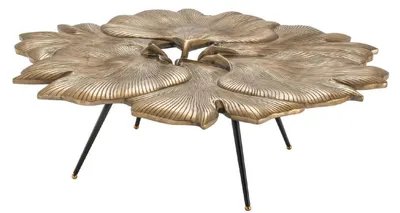 Produktbild von Casa Padrino Designer Couchtisch Vintage Messingfarben / Schwarz / Gold 98 x 92 x H. 29 cm - Wohnzimmertisch im Ginkgoblätter Design - Luxus Qualität