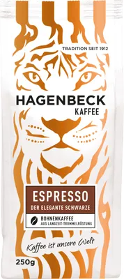 Produktbild von HAGENBECK Kaffee, Espresso, Röstkaffee, ganze Kaffeebohnen, 250g