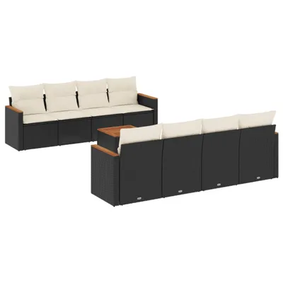 Produktbild von 9-tlg. Garten-Sofagarnitur mit Kissen Schwarz Poly Rattan
