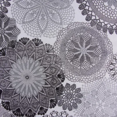 Produktbild von Möbelstoff Meterware Polsterstoff Dekostoff Doily Mandala Blumen schwarz 140cm