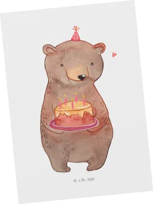 Produktbild von Mr. & Mrs. Panda Postkarte Bär Torte 40. Geburtstag - Weiß - Geschenk, Feiern, Postkarten, Grußkarte, einzelkarte, Party, Kuchen, Fotokarte, Ansichtskarte