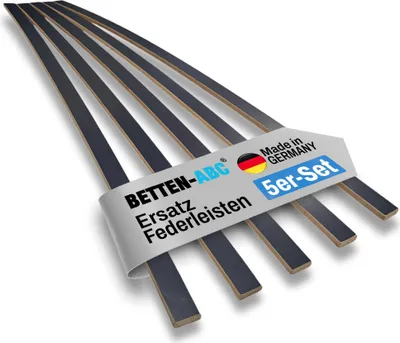 A set of five wooden slats for a bed frame, presented on a white background with a label.