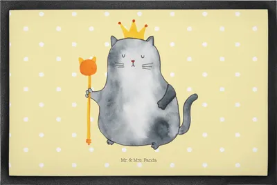 Produktbild von Mr. & Mrs. Panda Bodenvorleger Katze König 50 x 75 cm - Gelb Pastell - Geschenk, Katzen, Schmutzmatte, bodenmatte, Familie, Gummimatte, Königlich, Fußabtreter, fußmatte