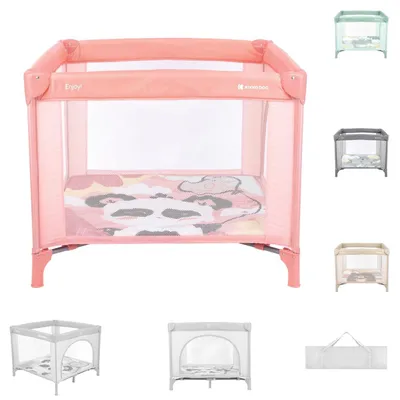 Produktbild von Kikkaboo Laufstall Enjoy Reisebett klappbar, Matratze, Sichtfenster, Tragetasche pink