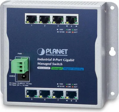 Zdjęcie produktu dla PLANET WGS-4215-8T, Zarządzany, Gigabit Ethernet (10/100/1000), Pełny dupleks, Montaż naścienny / rzutowanie na sufit