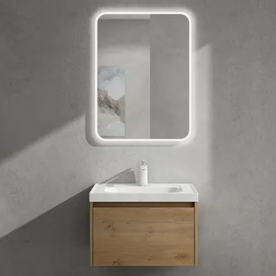 Immagine prodotto di doporro Mobile Bagno Sospeso 60cm, Mobile da Bagno con Cassetto Include Lavabo Bianco Salerno F156, Marrone Chiaro,