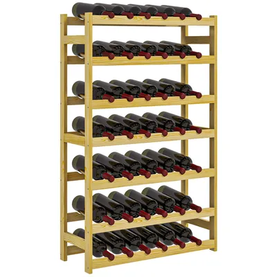 Produktbild von HOMCOM Weinregal Flaschenregal für 42 Weinflaschen, mit 7 Ebenen, Standregal aus Holz, Weinhalter mit Kippschutz für Küche, Natur 63 x 25 x 102 cm