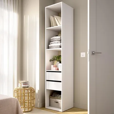 Produktbild von Claymont - Großer Kleiderschrank, 45x205h cm Weiß, 3 Einlegeböden