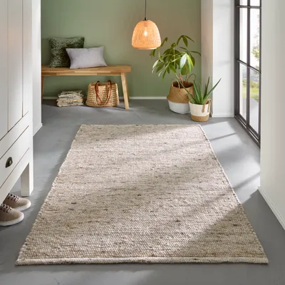 Produktbild von Wollteppich Handweb Teppich Gewalkt I Reine Schur-Wolle im Skandinavischen Design I Wohnzimmer Schlafzimmer Esszimmer Kinderzimer Büro |  Sand