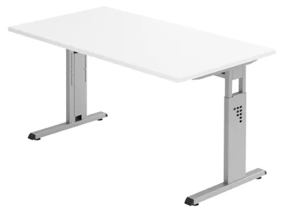 Produktbild von bümö Schreibtisch Serie-O - Nachbildung: Weiß, Gestell: Silber, Größe:  140 x 80 cm