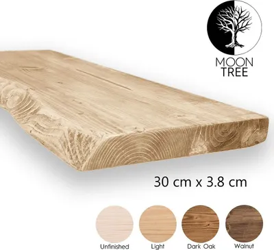 Image de MoonTree | Etagère murale rustique en bois Elvar, 30cmx3,8cmx80cm, Clair | Etagère suspendue, étagère murale en bois pour le salon