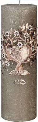 Produktbild von Rustic Hochzeitskerze in Grau mit Namensverzierung und Geschenkkarton 25 x 8 cm, Original handverzierte Kopschitz Brautkerze Kerze in bester Brennqualität