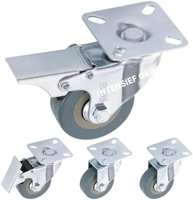 Productafbeelding van PromoHome® Set van 4 meubelrollen - 50 mm rubberen zwenkwielen met rem